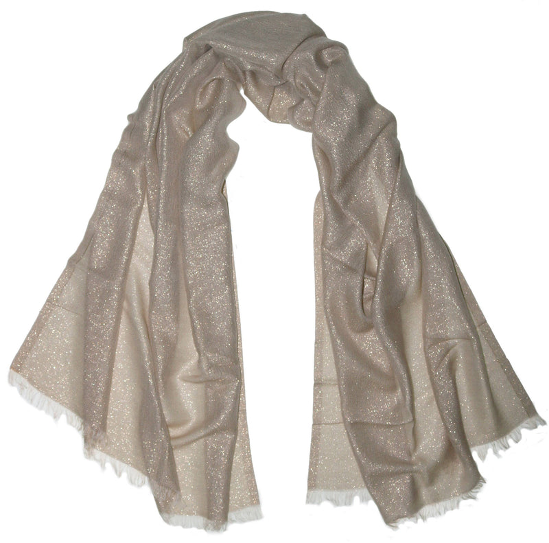 Solid Metallic Woven Evening Wrap: Taupe