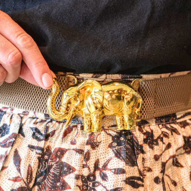 Elephant Artisan Interchangeable Belt Buckle w/ Gold Finish