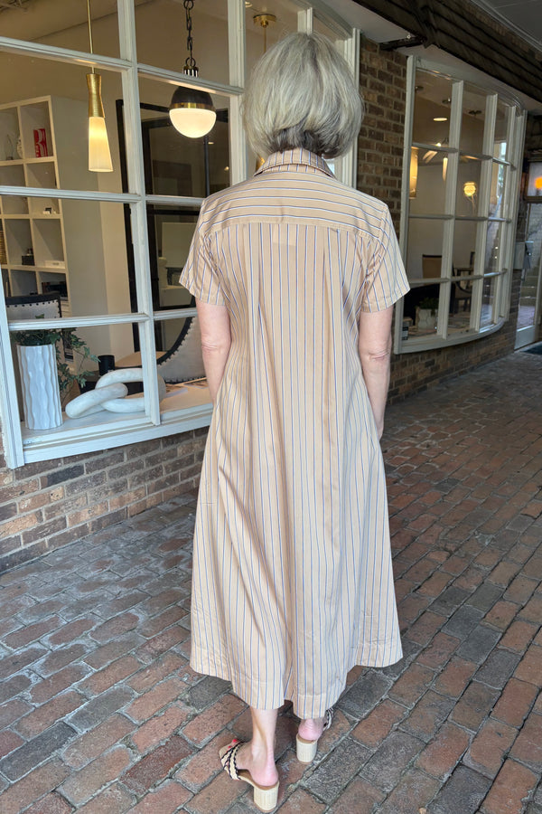Millie Dress - Long Khaki Stripe