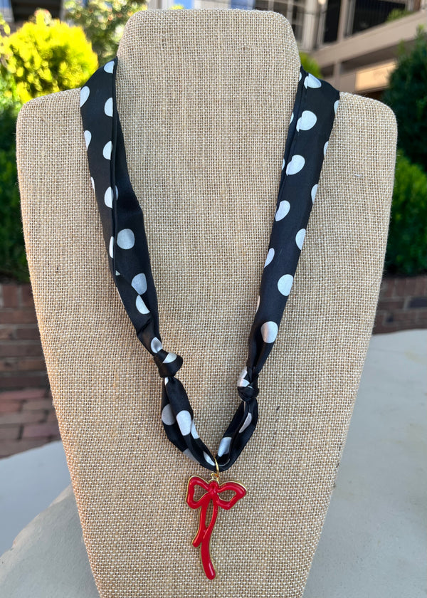 Black and White Scarf w/ Red Bow