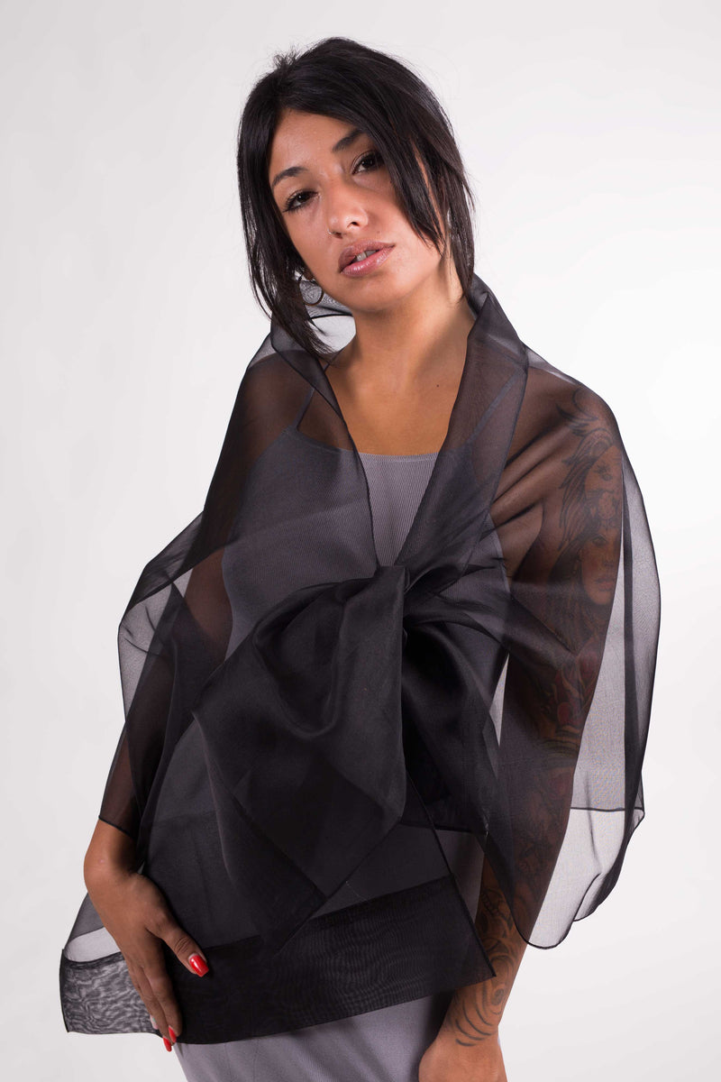 Natural Silk Organza Shawl: Black