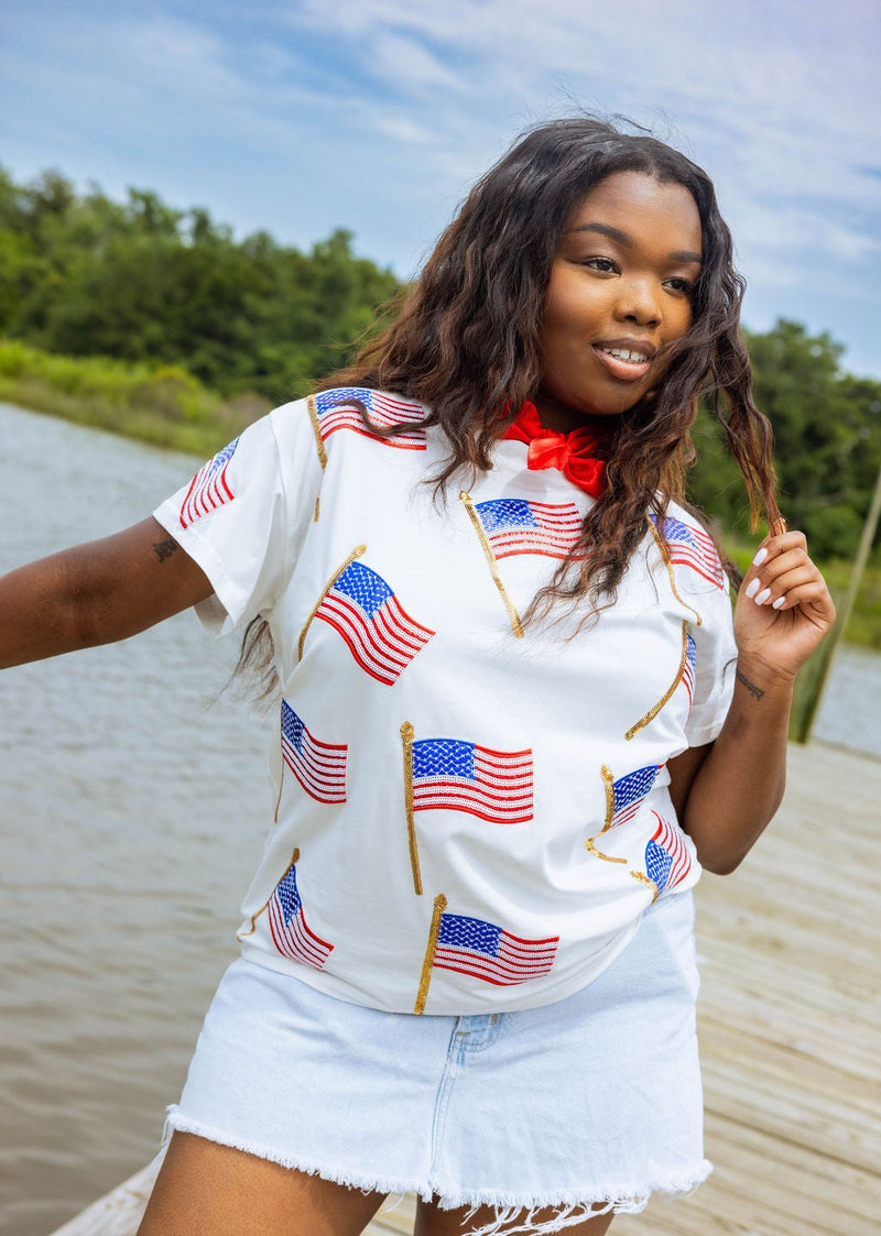 White Scattered American Flag Tee