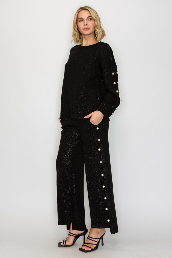 Farrah French Scuba Pearl Pant with Glitter
