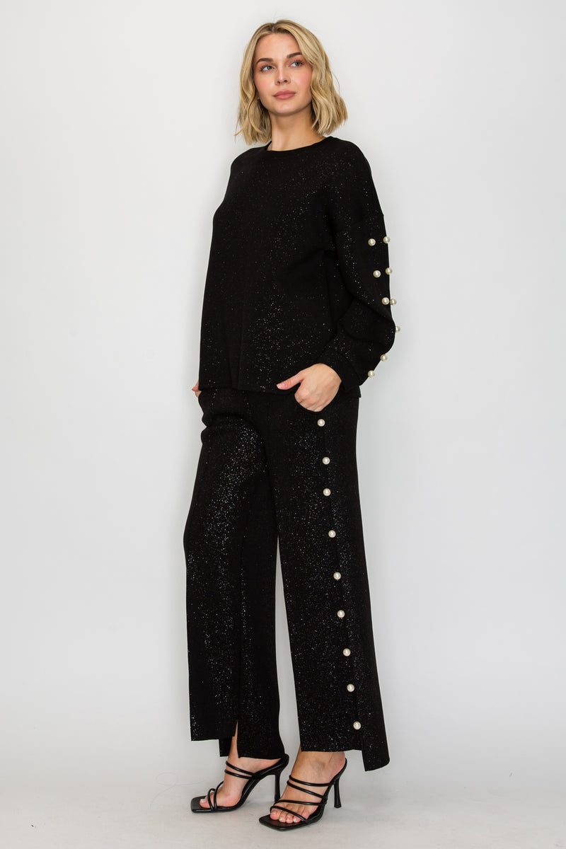 Farrah French Scuba Pearl Pant with Glitter