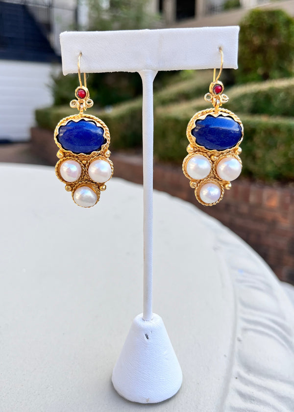 Lapis and Pearl Earrings