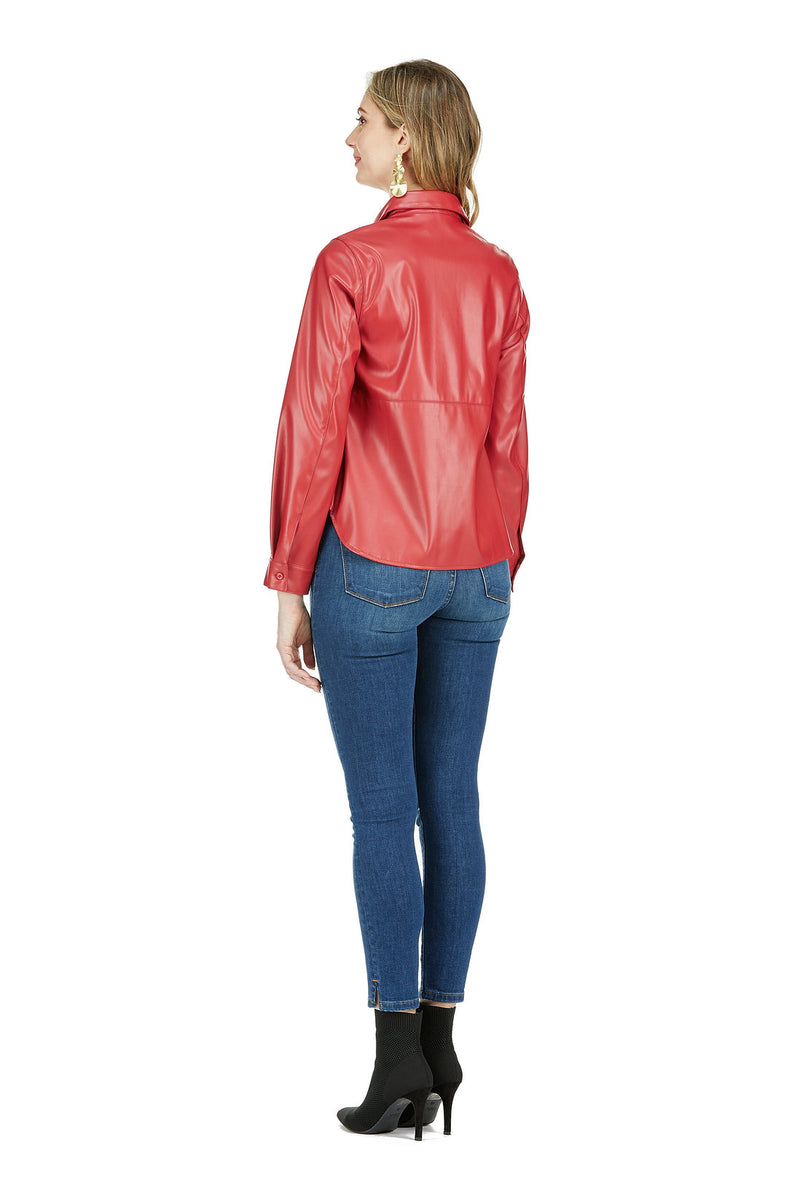 Red Faux Leather Blouse