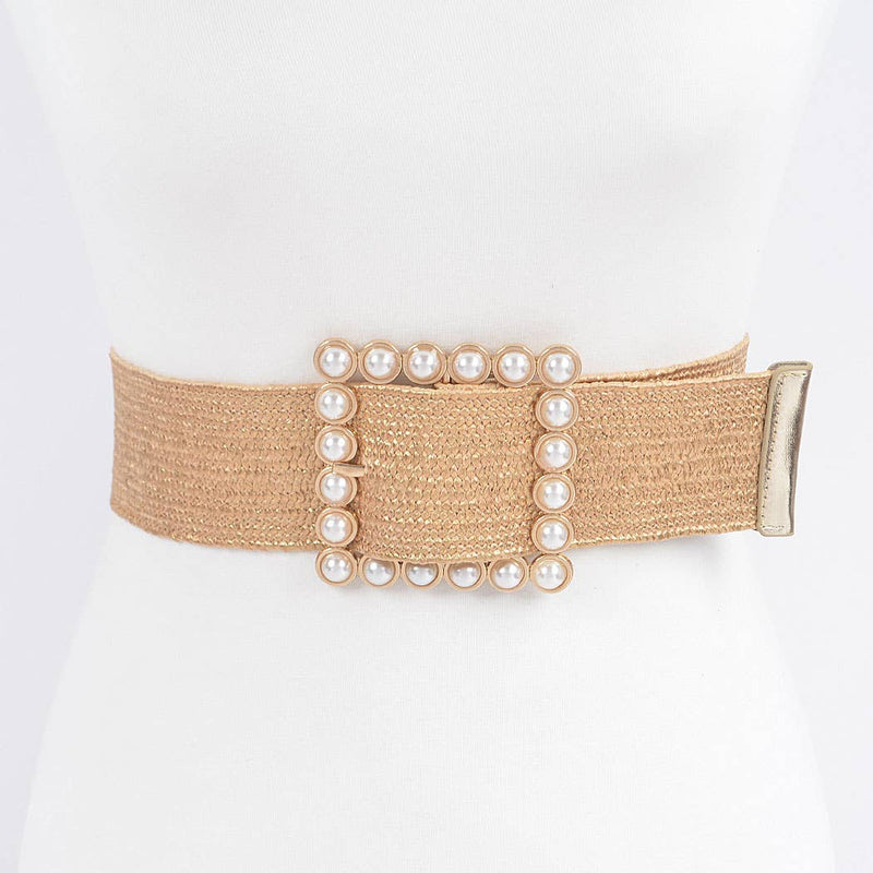 Wide Pearl Buckle Elastic Belt - 2 Colors
