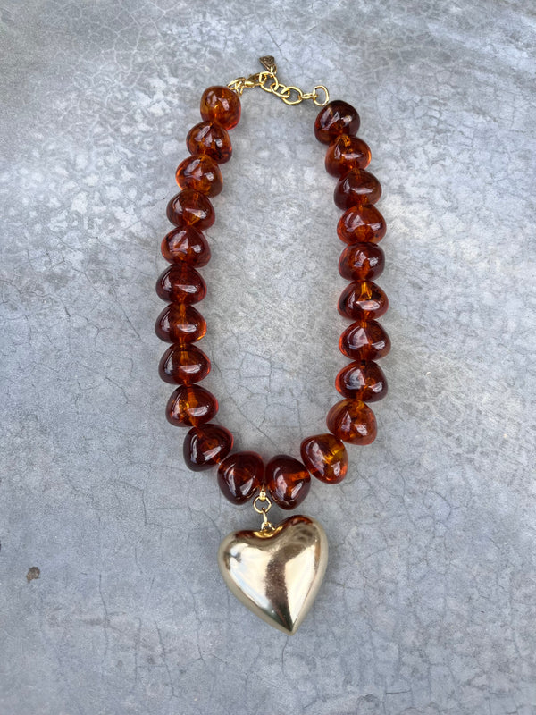 Tortoise Bead Heart Necklace