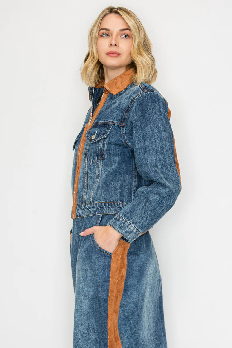 Jacky Denim Jacket with Suede