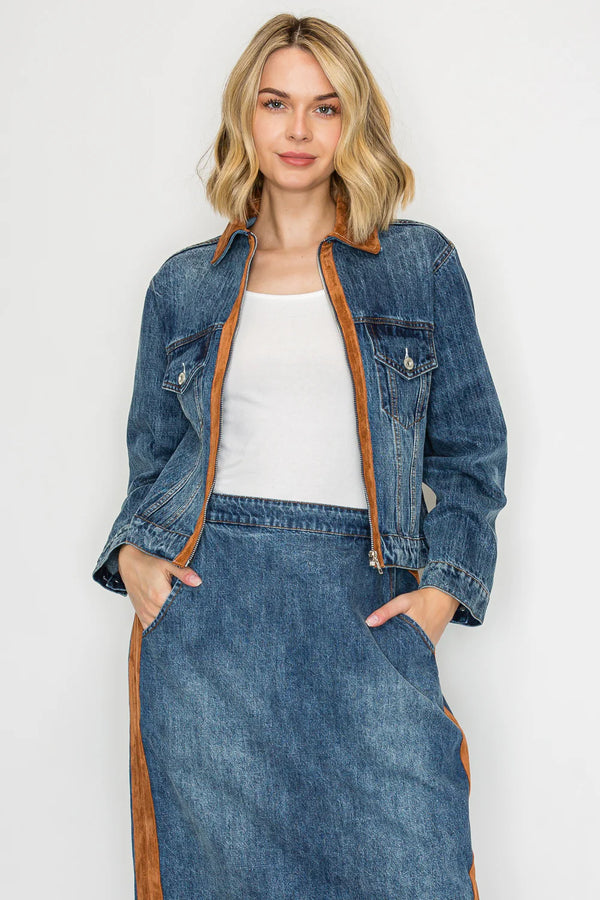 Jacky Denim Jacket with Suede
