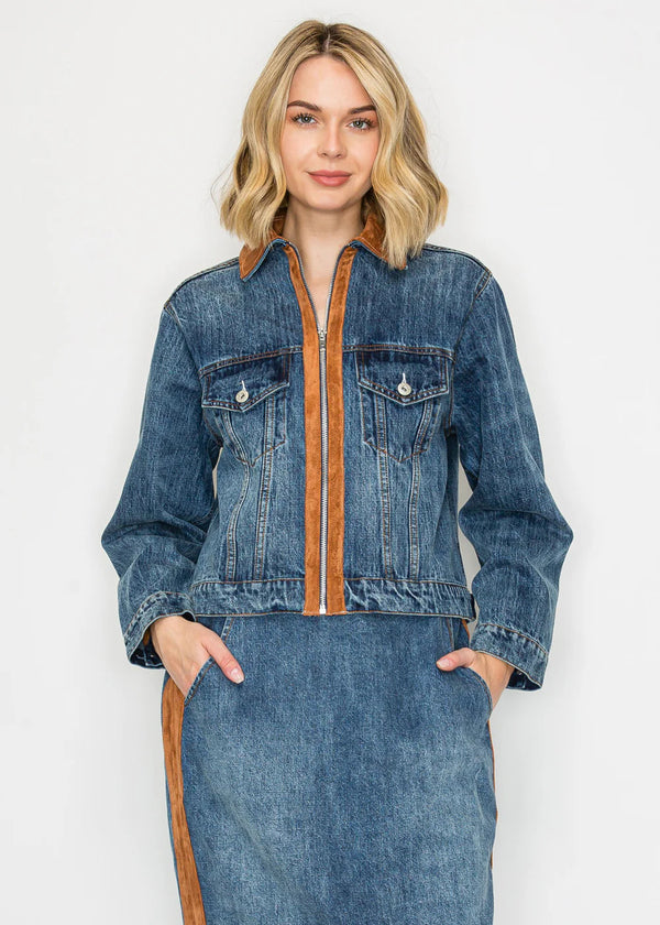 Jacky Denim Jacket with Suede
