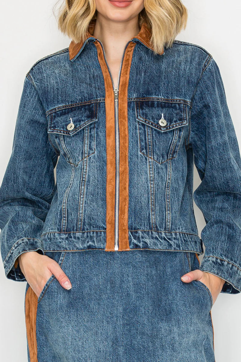 Jacky Denim Jacket with Suede