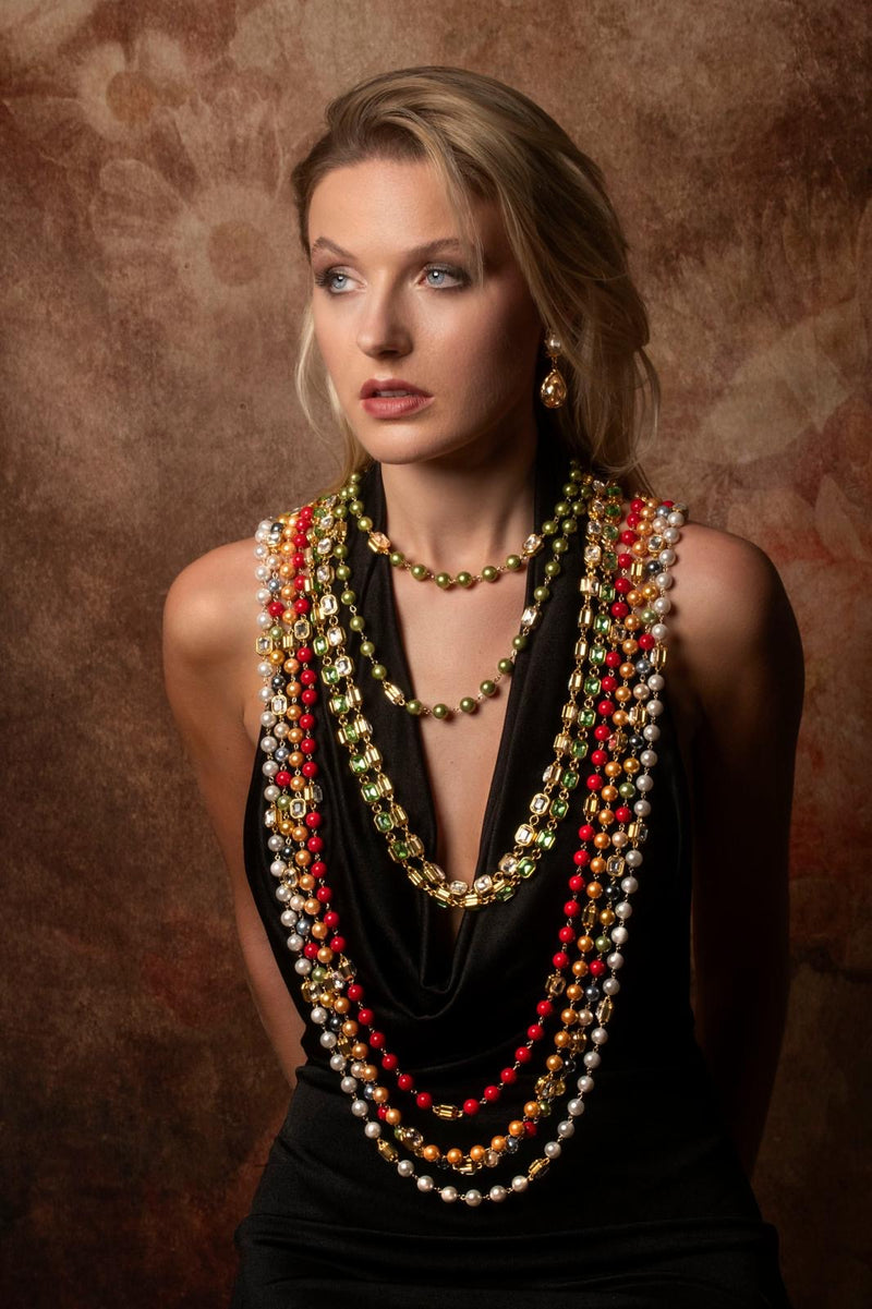 Long Beaded Mirror Necklace - 2 Colors
