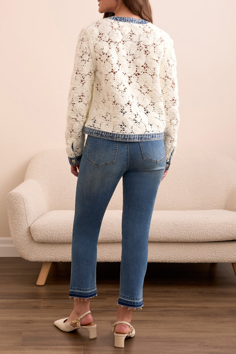 Mixed Media Crochet Jacket With Denim Detail