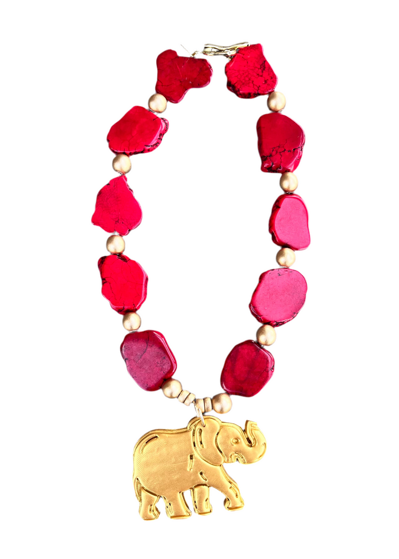 Red Slab Nugget Elephant Necklace