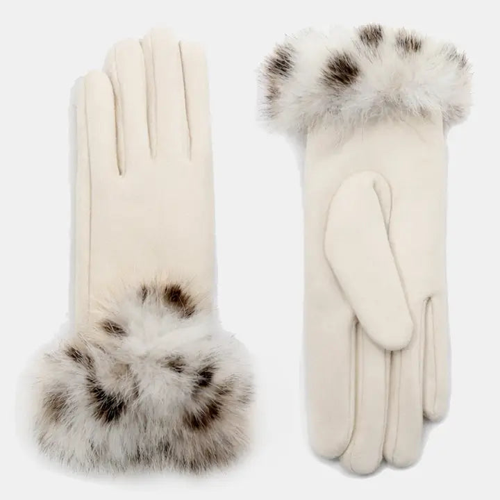 Francesca - Faux Suede Leopard Cuff Gloves
