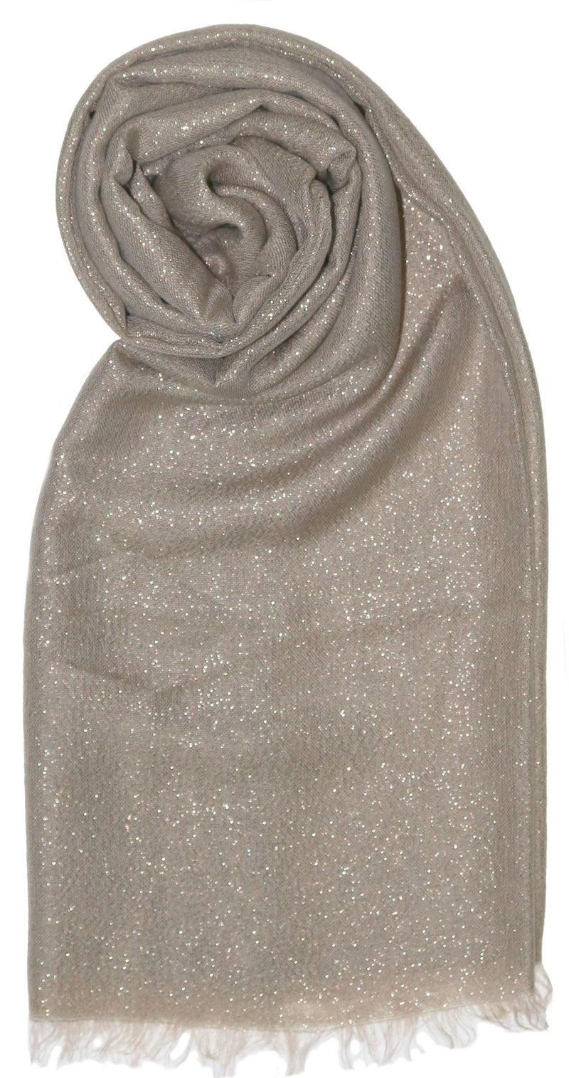 Solid Metallic Woven Evening Wrap: Taupe
