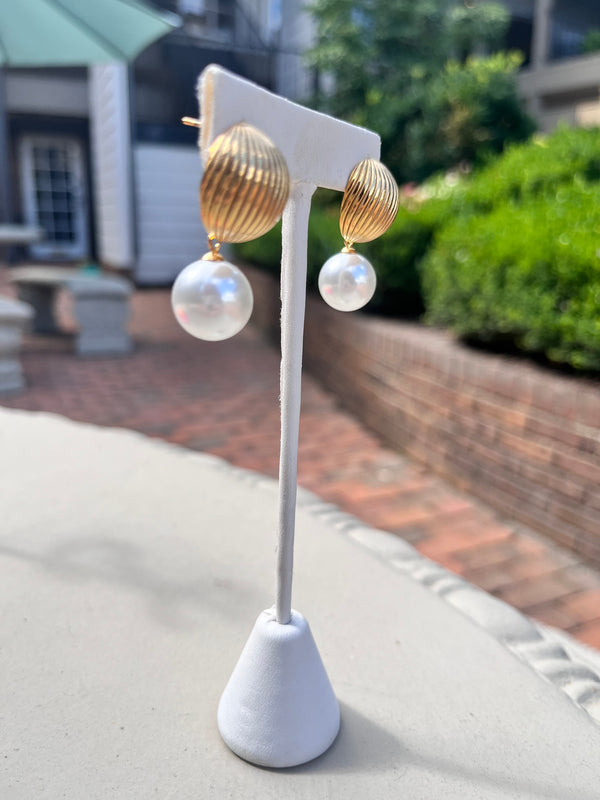 Gold and Pearl Drop Earrings