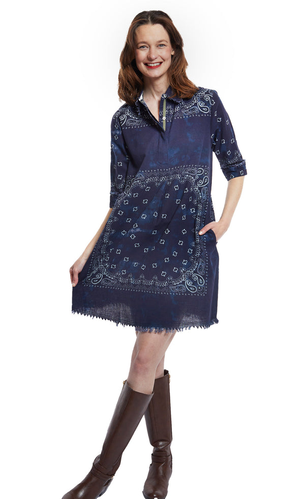 Chatham Dress Indigo Bandana Print