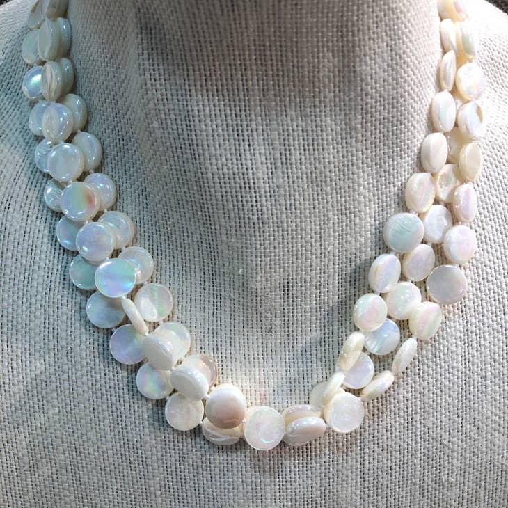 3 Strand Mother of Pearl Necklace - 2 Colors One Size White