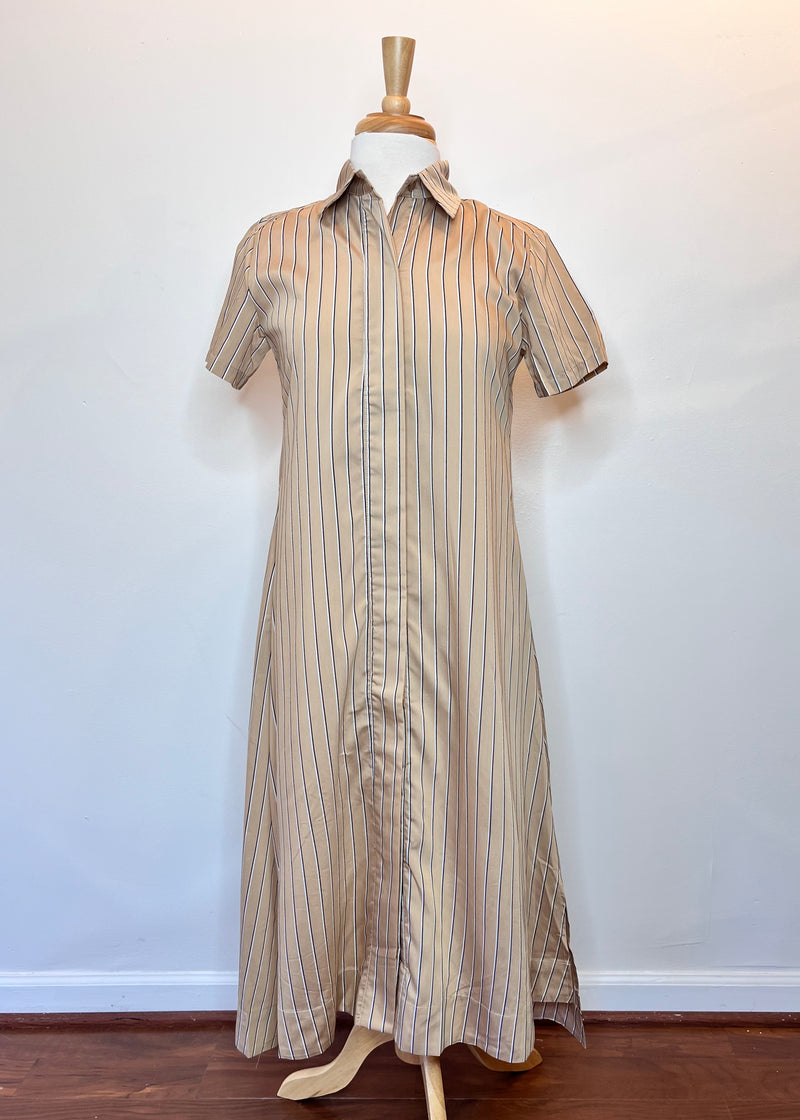 Millie Dress - Long Khaki Stripe