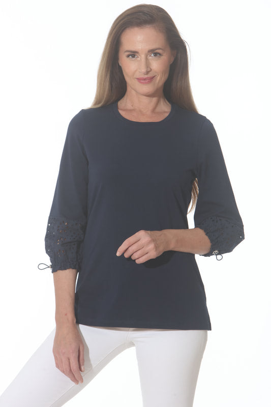 Eyelet Cuff Top - 2 Colors XS Navy