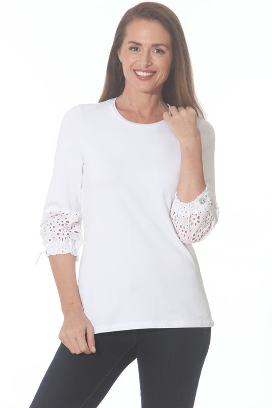 Eyelet Cuff Top - 2 Colors XS White