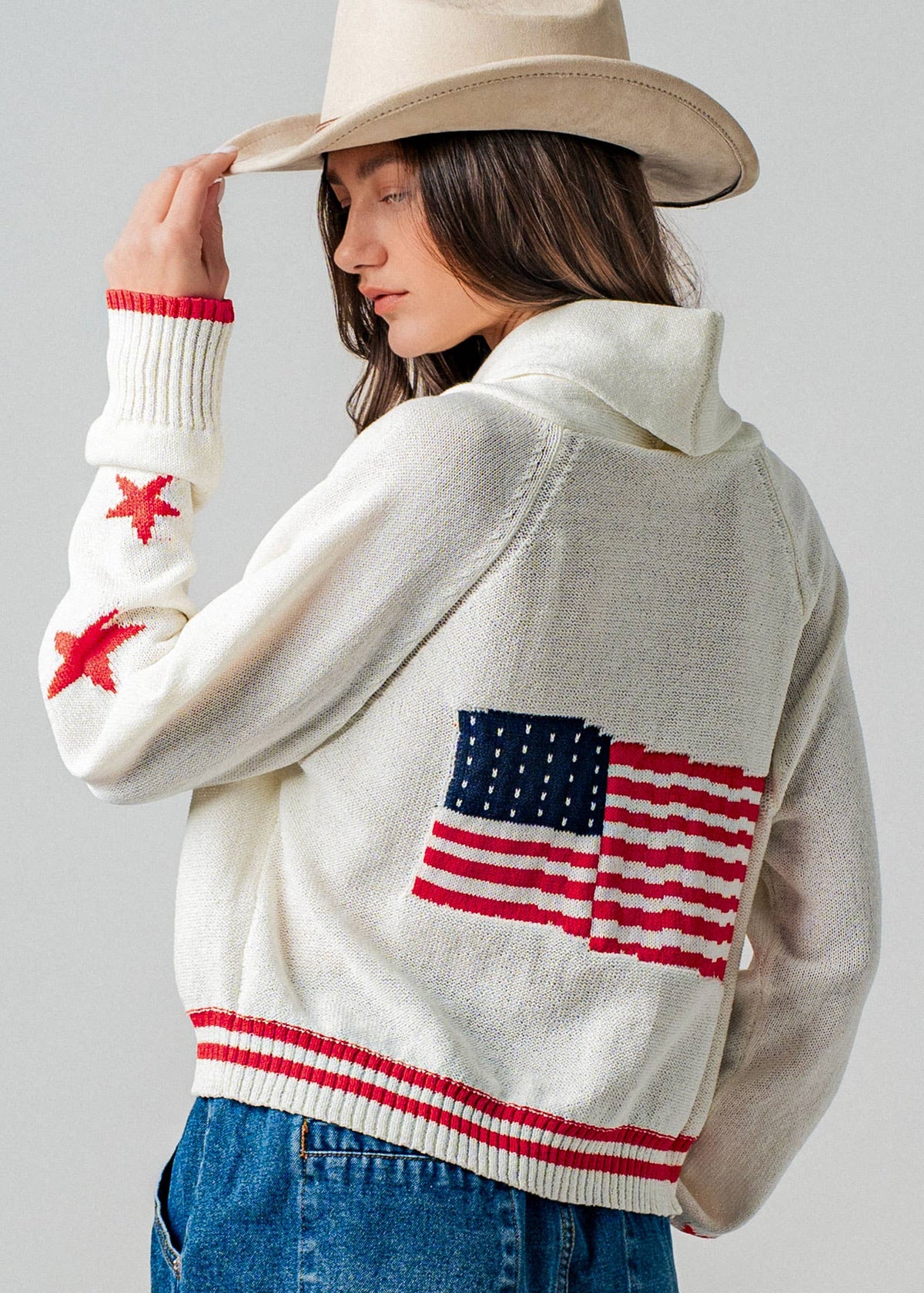 American Flag Star Shawl Collar Cardigan