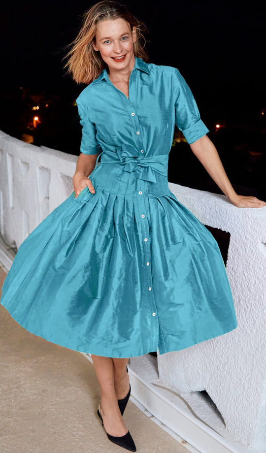 Mrs. Maisel Silk Dress - 2 Colors XS Turq