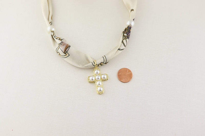 Pearl Cross Scarf Necklace
