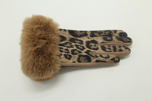 Animal Suede Glove w/ Faux Fur Trim - 2 Colors