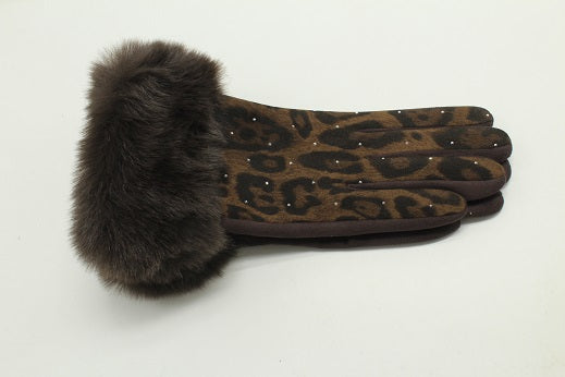 Animal Suede Glove w/ Faux Fur Trim - 2 Colors