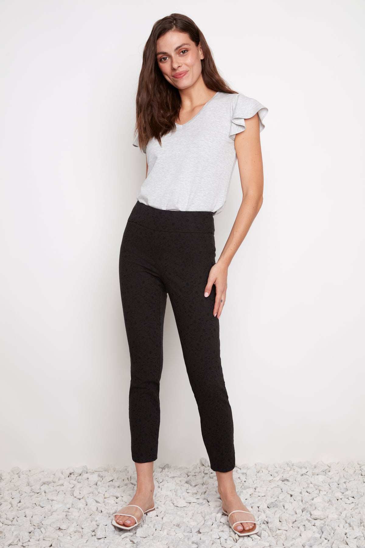 Loom Textured Petal Slit Ankle Pant