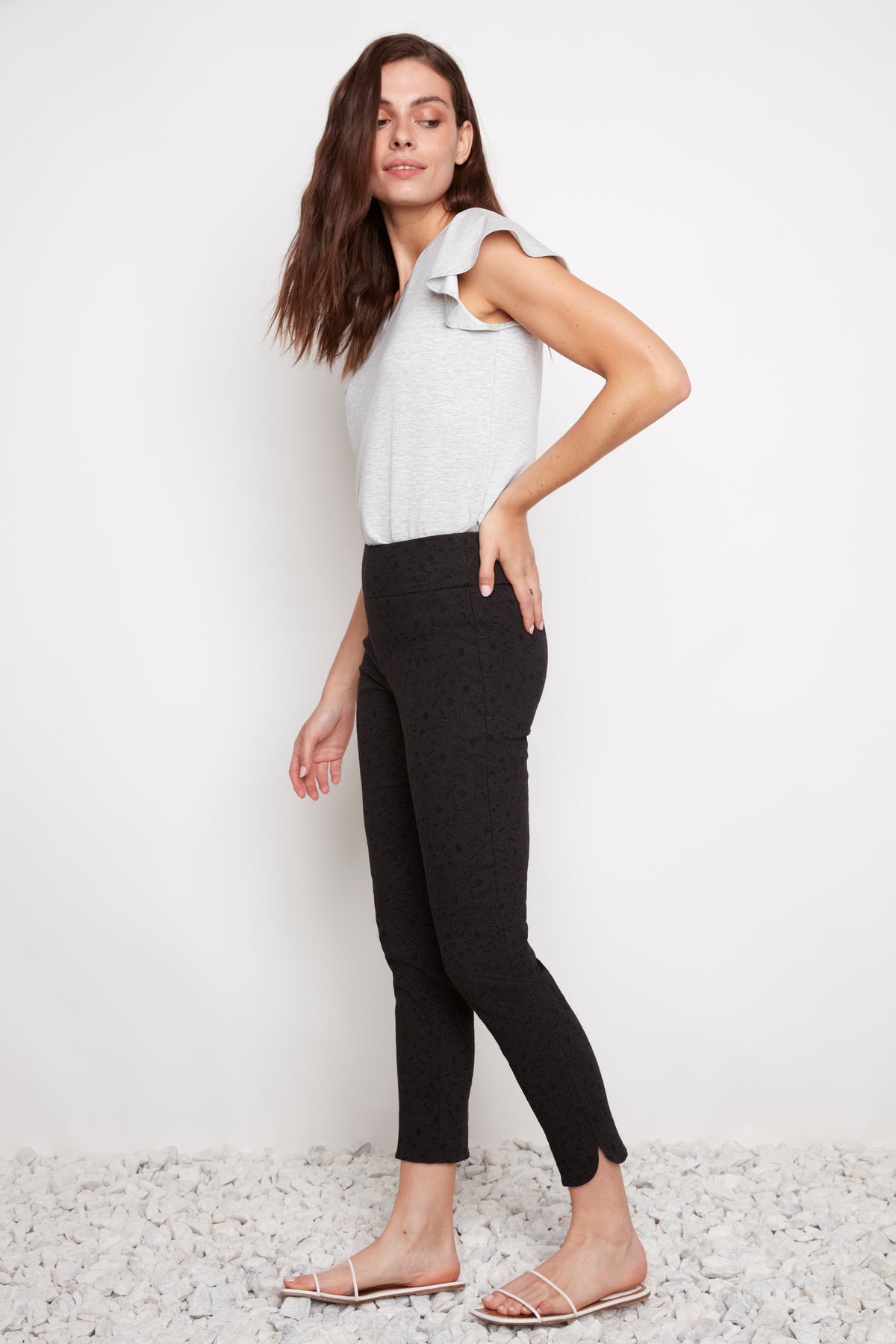 Loom Textured Petal Slit Ankle Pant