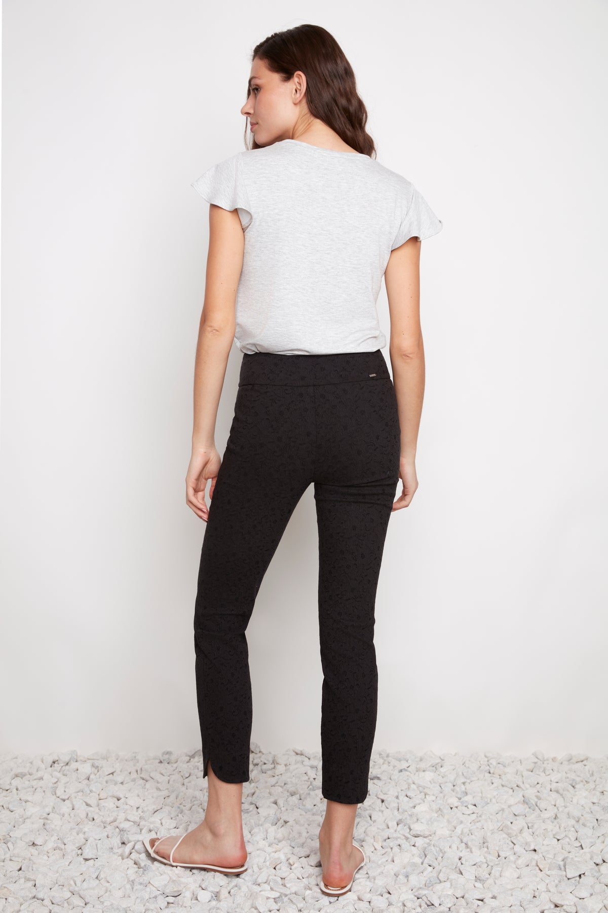 Loom Textured Petal Slit Ankle Pant