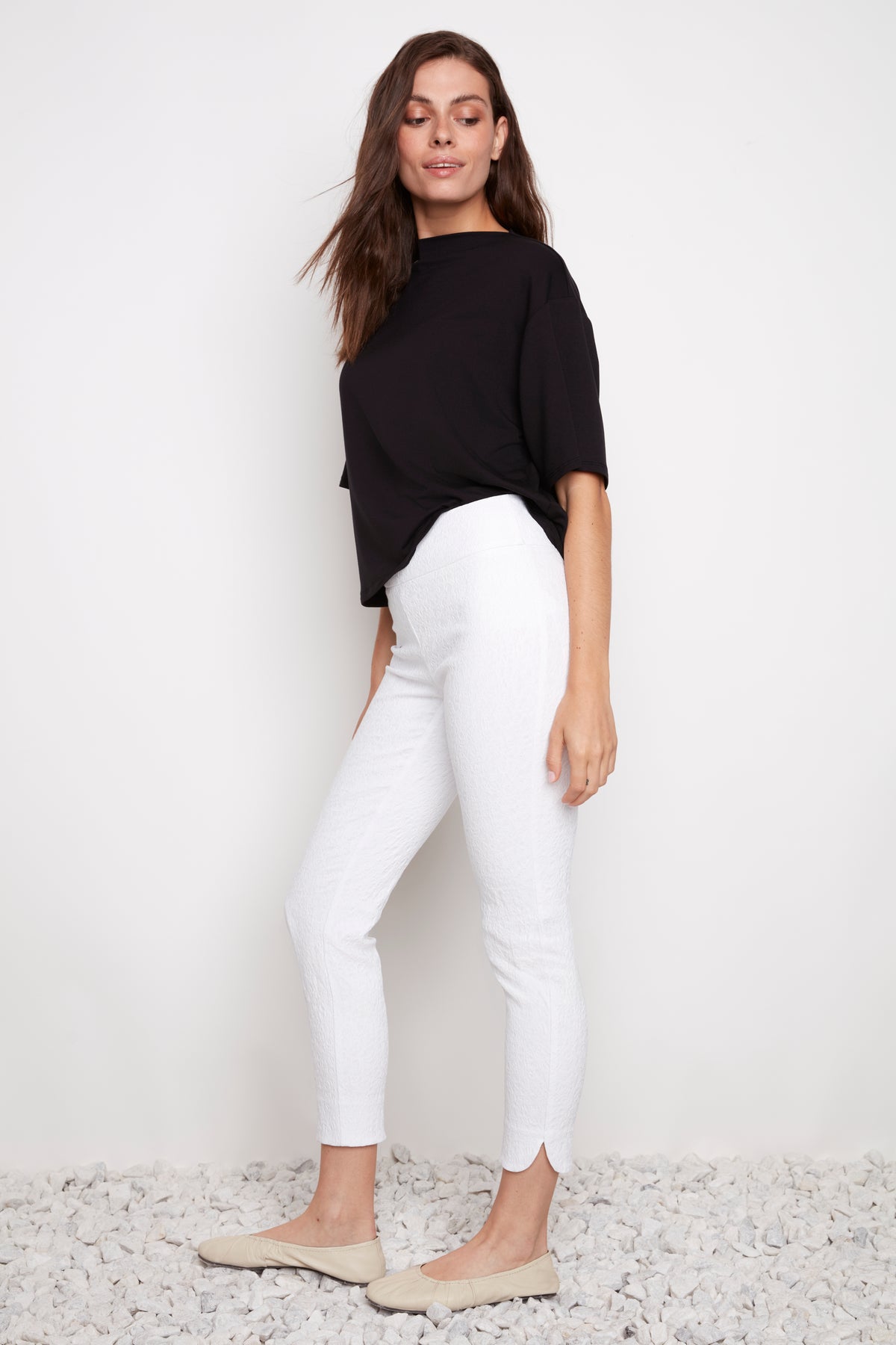 Loom Textured Petal Slit Ankle Pant