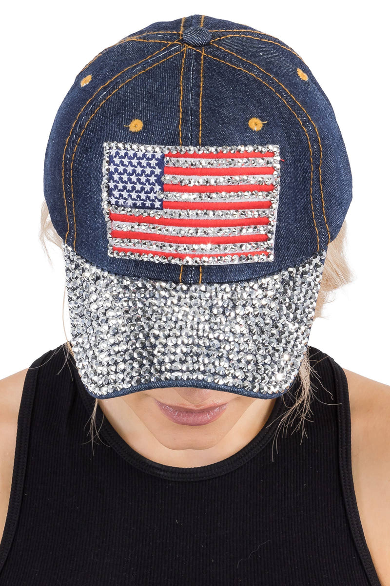 American Flag Denim Baseball Cap - 2 Colors