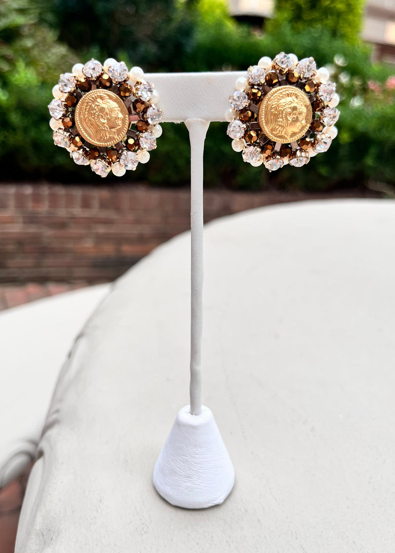 Jeweled Coin Clip Earring