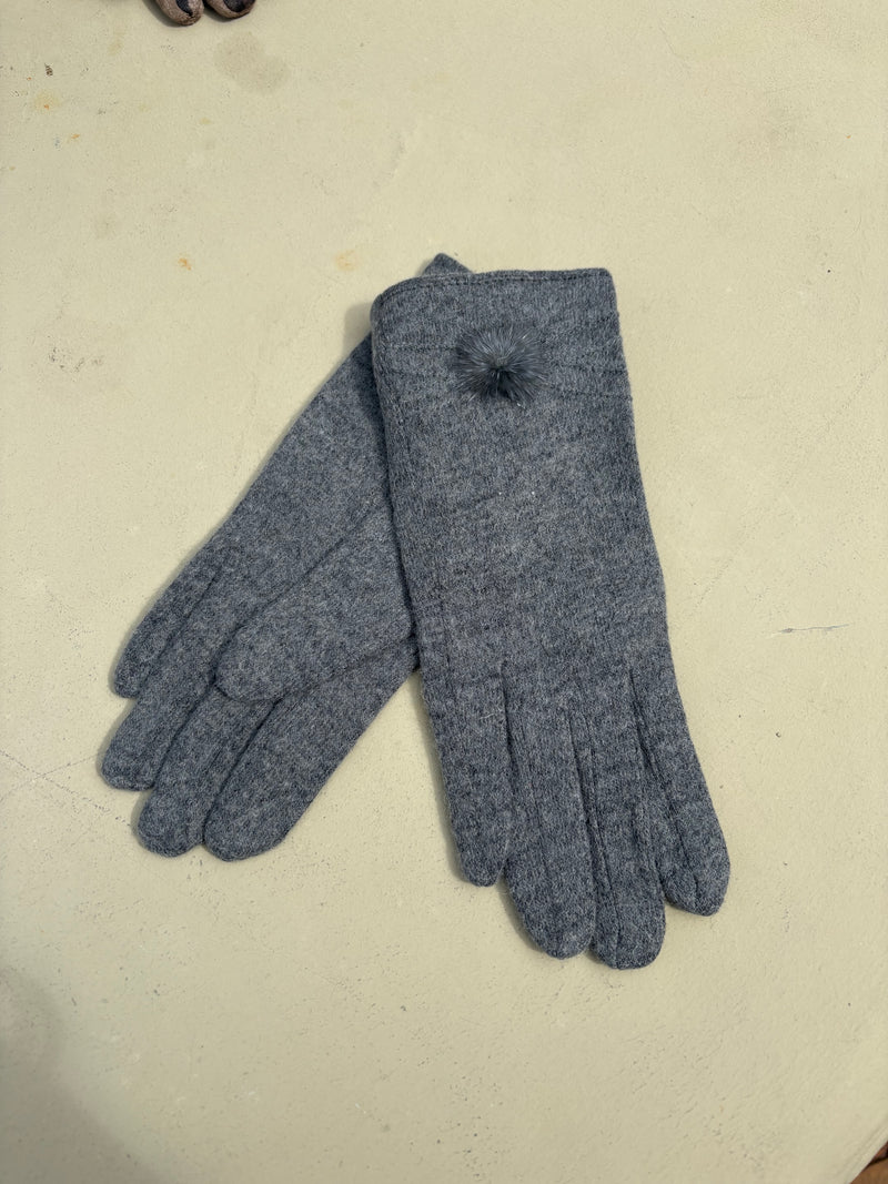 Wool Blend Gloves With One Pompom
