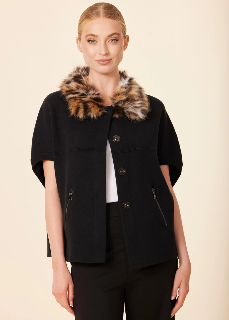 Faux Fur Collar Short Sleeved Cardigan