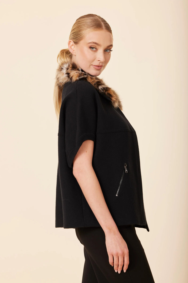 Faux Fur Collar Short Sleeved Cardigan