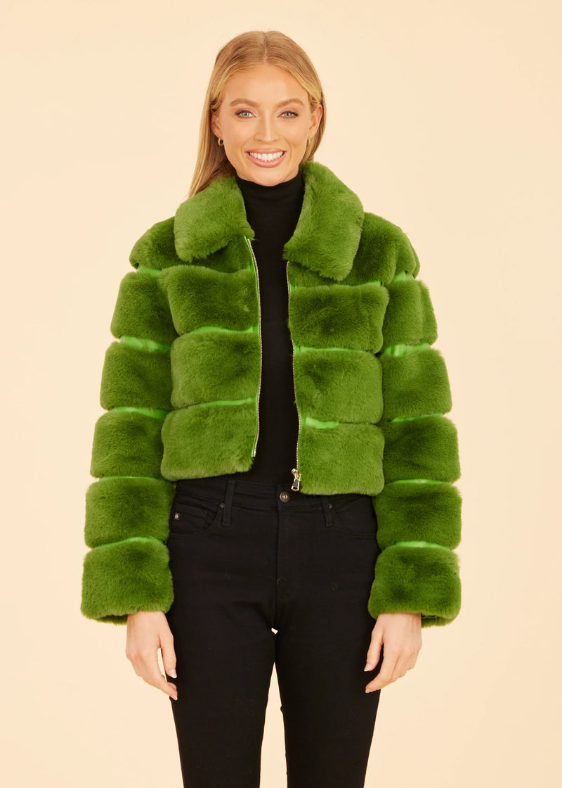 Paneled Faux Fur Vegan Leather Cropped Jacket