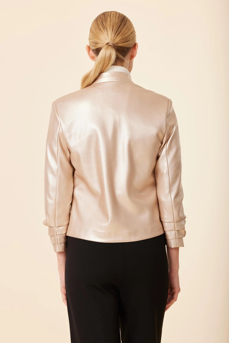 Faux Leather Ruched Sleeve Blazer