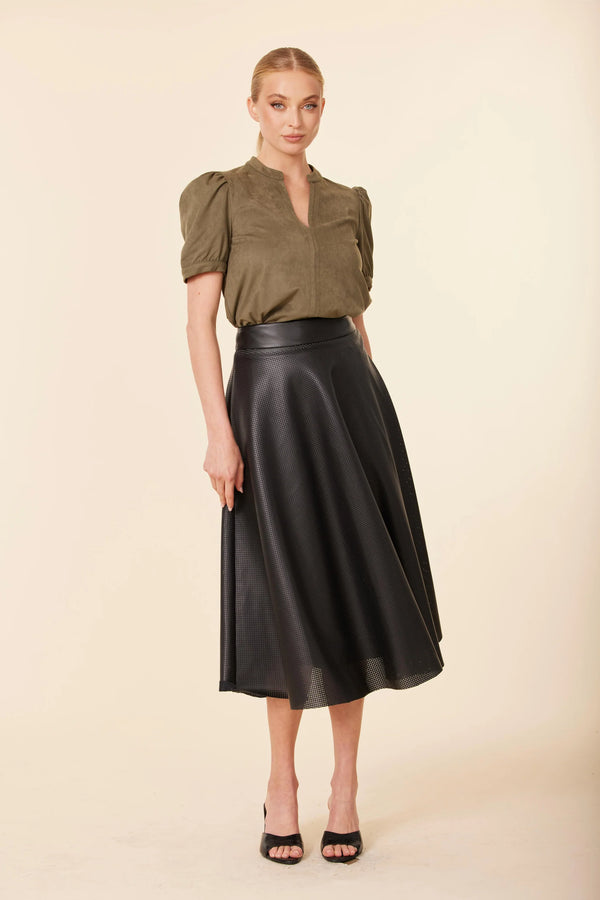 Vegan Leather Perforated Skirt