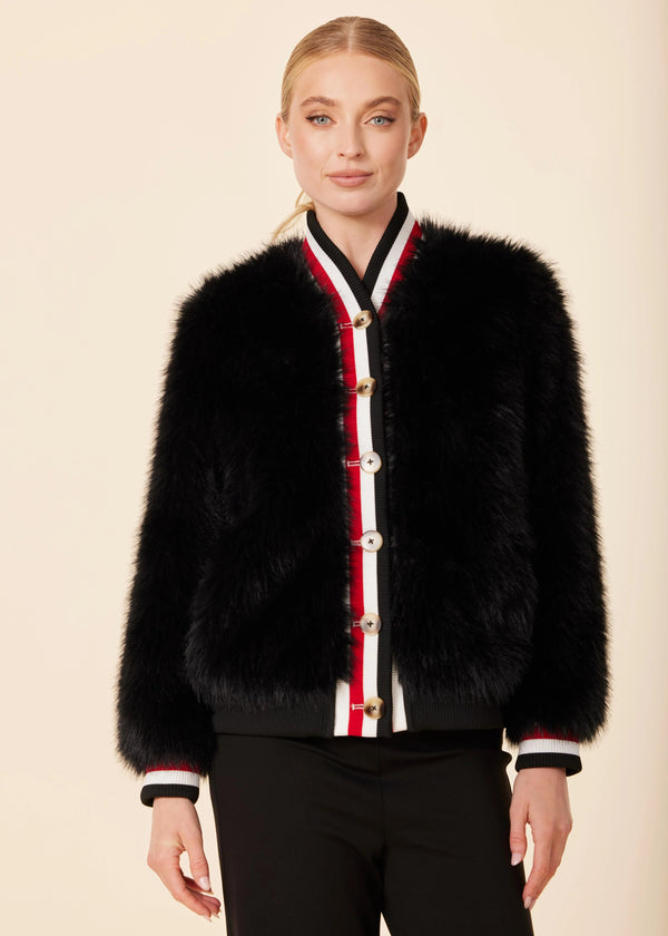 Faux Fur Racer Stripe Jacket