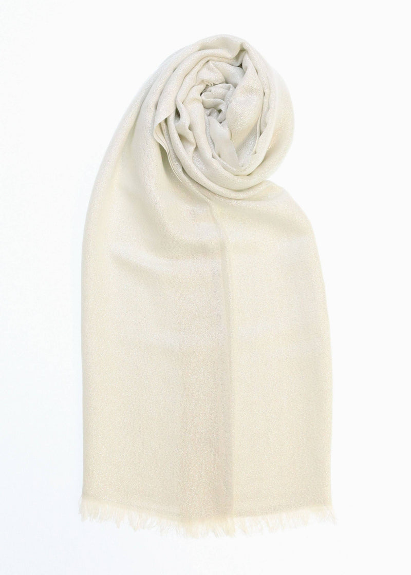 Solid Metallic Woven Evening Wrap: Ivory