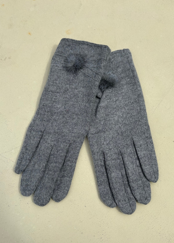 Wool Blend Gloves With One Pompom