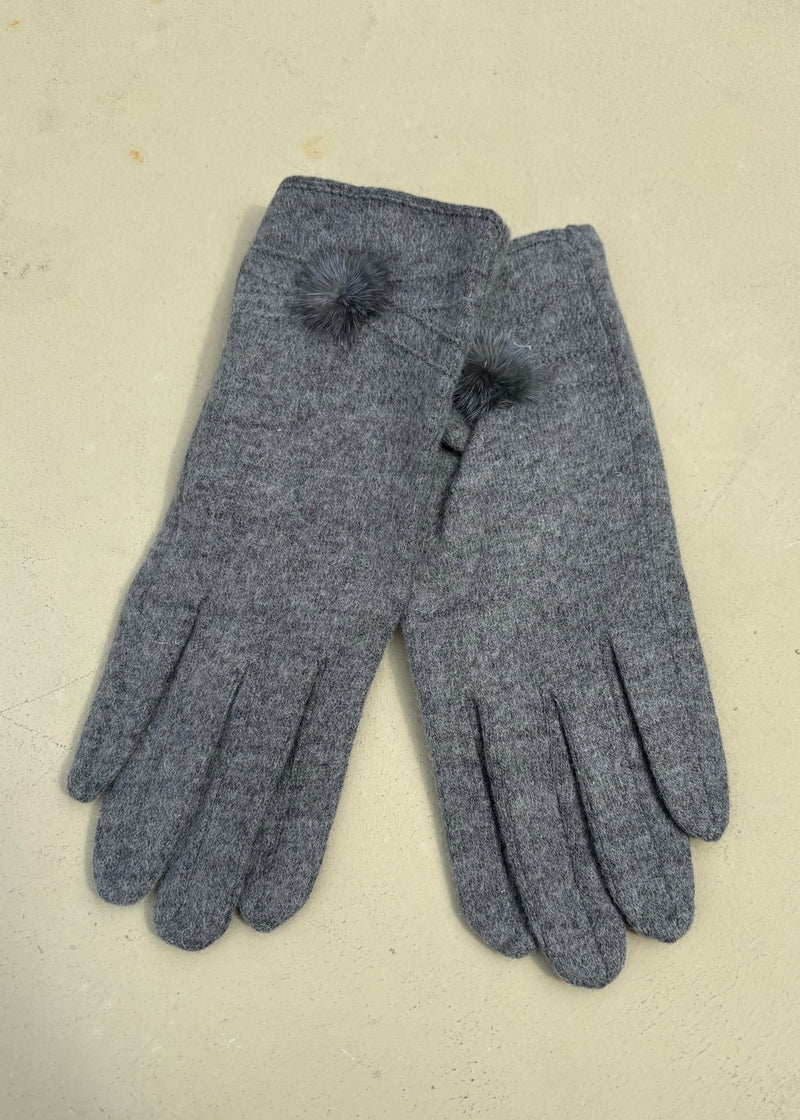 Wool Blend Gloves With One Pompom