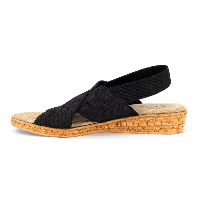 Atlantic Sling Back Stretch Sandal: Black Linen