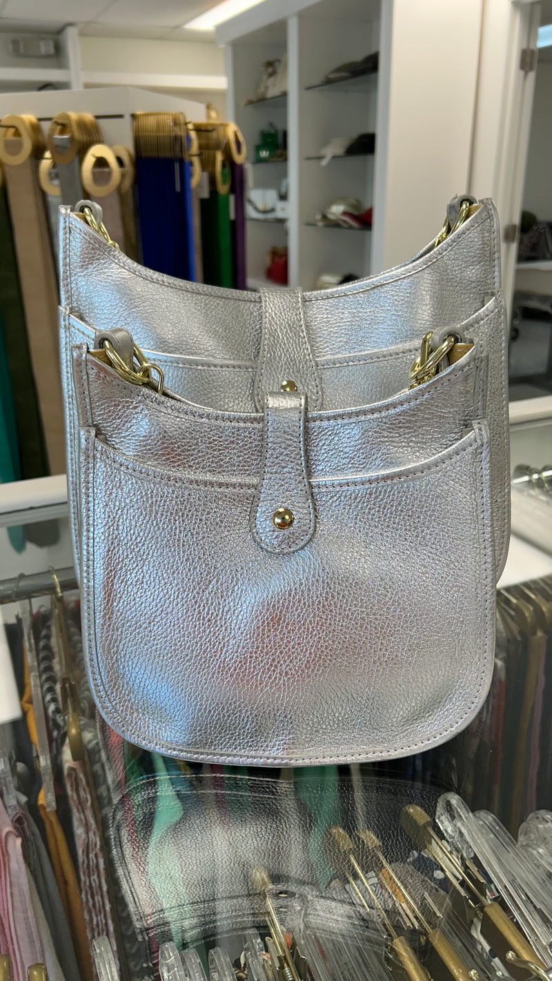 Metallic Leather Messenger Bag